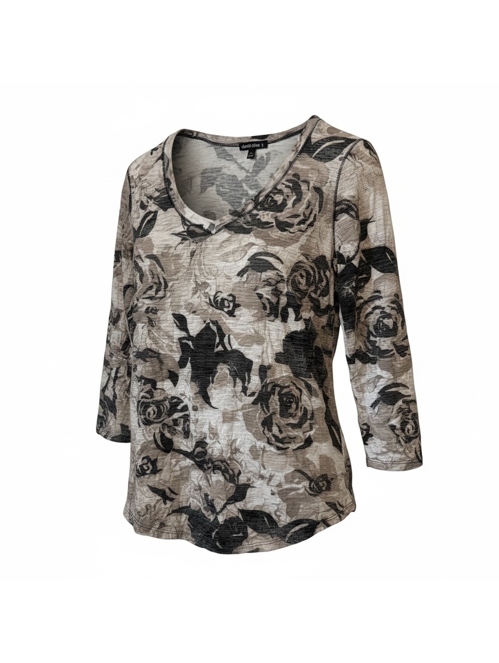 david cline Women's Watercolor Rose Floral Pattern V-Neck 3/4 Sleeve Top Size S